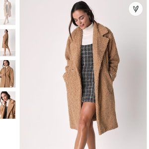 Lulus Toasty Trend Tan Double-Breasted Teddy Coat